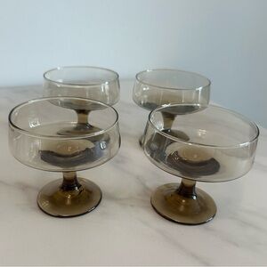 Set of 4 Vintage Libby Tawny Accent Smoke Glass Champagne/Coupe/Dessert Glasses